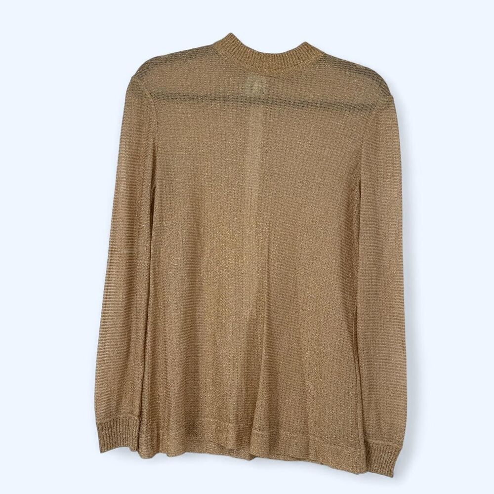 Gold Metallic Knit Sheer Sweater Mock Neck Zipper Made In Italy c. 1974